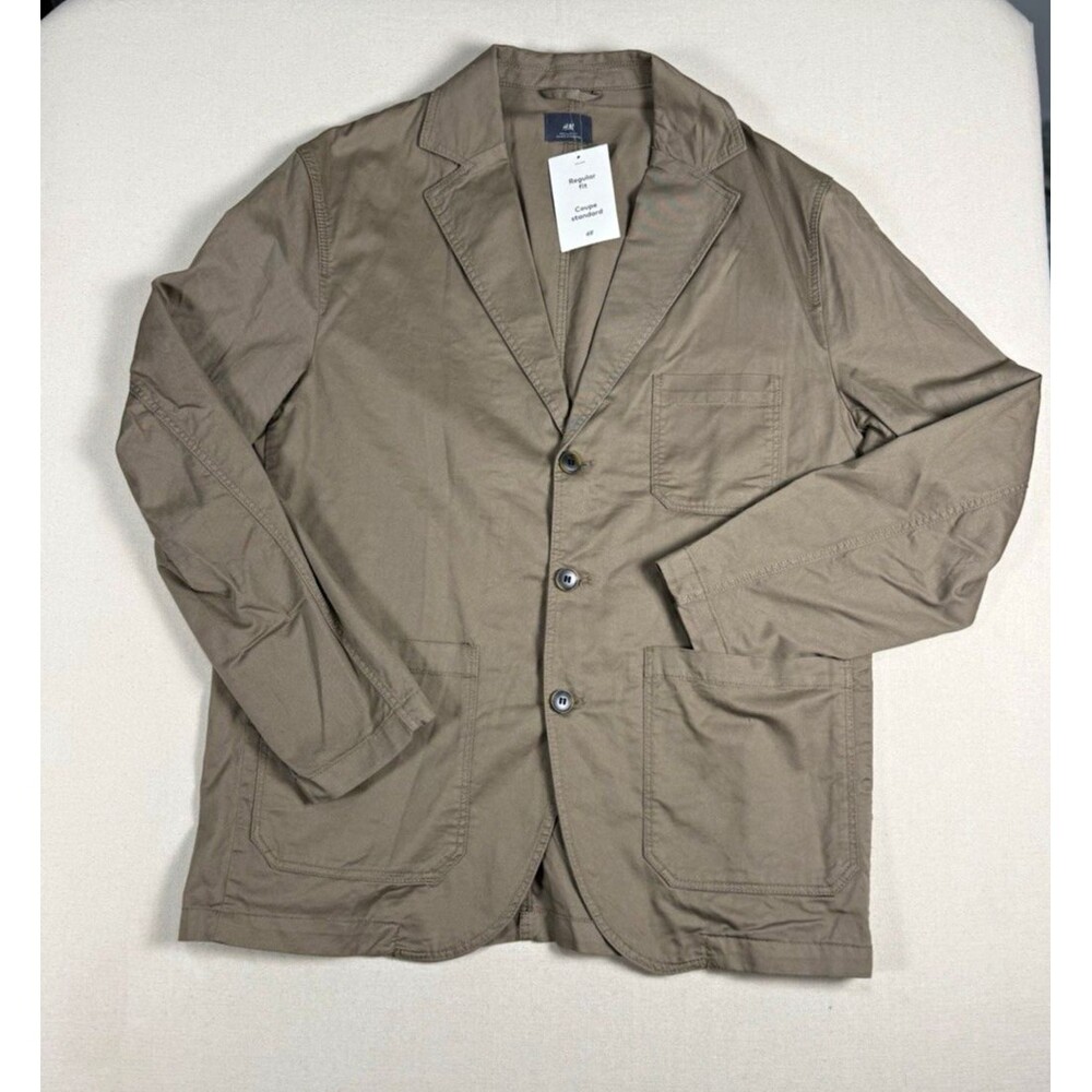 H&M Mens Cotton Chore Jacket Size 44R Brown Tan Unstructured Field Coat Blazer